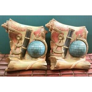 Vintage Midcentury Nautical Hispaniola Bookends Ceramic Universal Statuary Co.